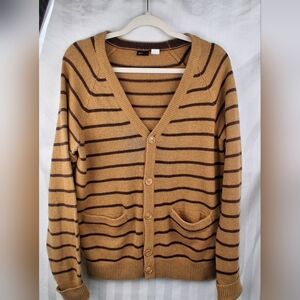 BDG Camel and Brown Striped Cardigan Women's Size M Grandpacore Collegiate